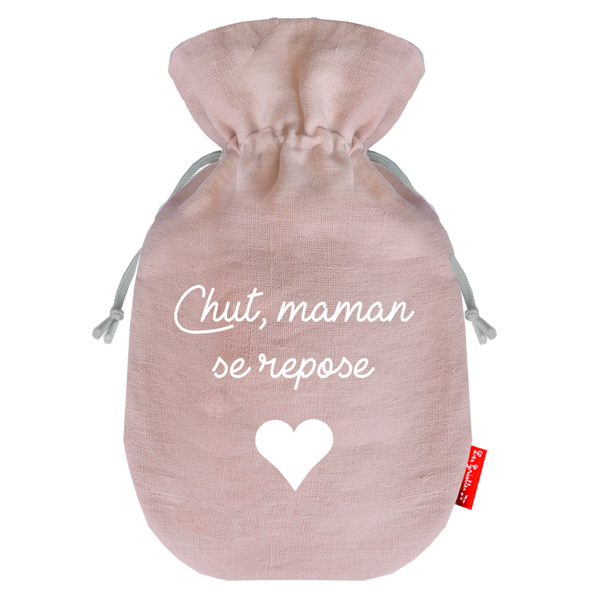 Bouillotte fête des mères en lin de couleur rose parme personnalisée