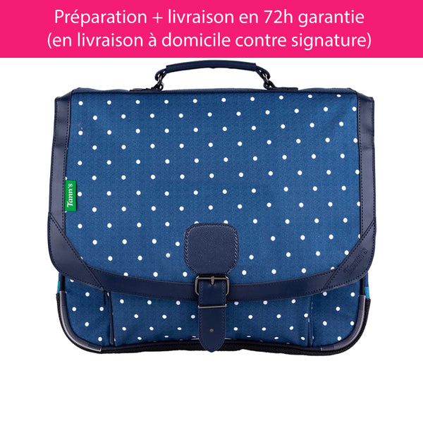 Cartable Tann's personnalisé CP CE1 CE2 Marine pois blanc – Les
