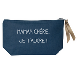 Petite pochette Cadeau Fête des Mères / Grand-mères personnalisé Bleu marine Lin