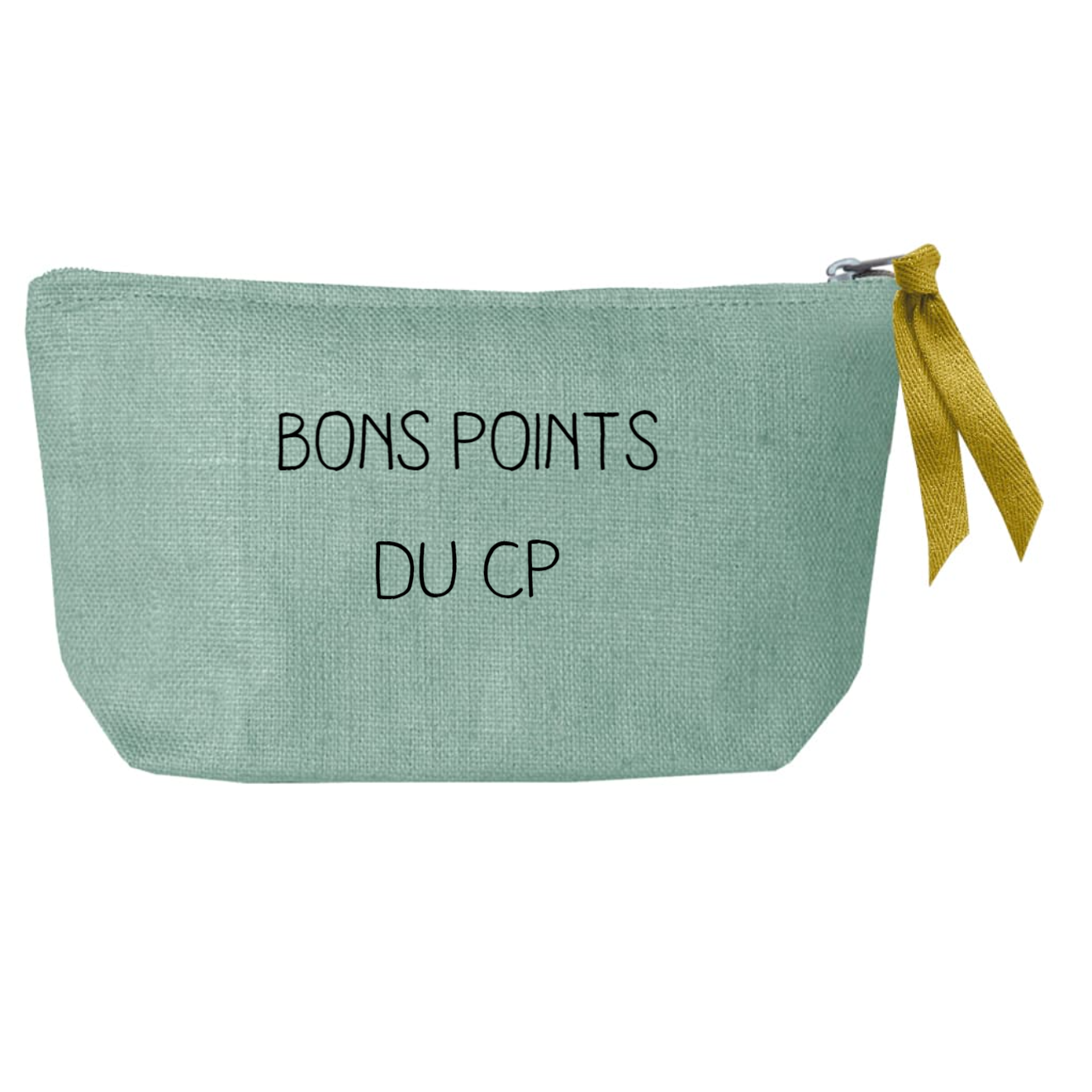 Petite pochette Cadeau Maîtresse personnalisé Vert amande Lin