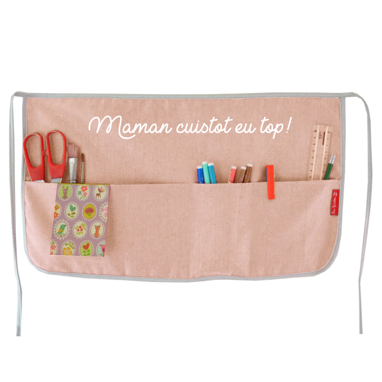 Tablier cadeau fête des mères et grands-mères personnalisé Rose poudré Lin enduit