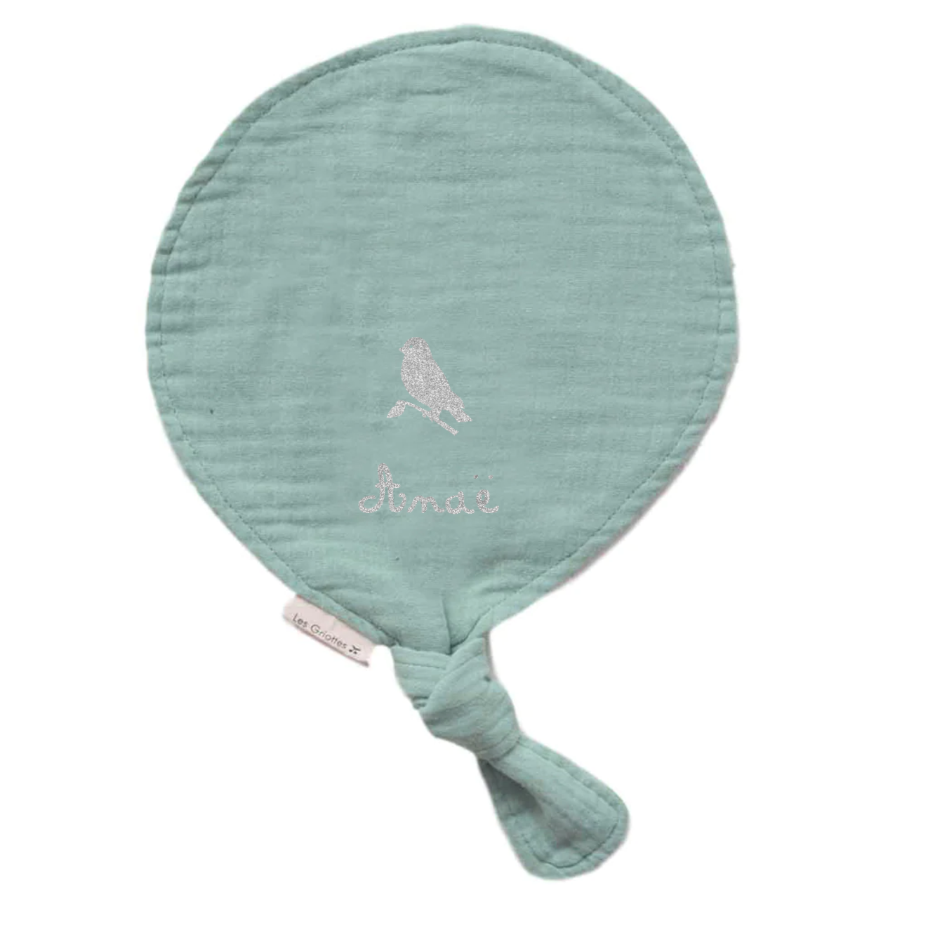Doudou Bébé Vert amande personnalisé Gaze de coton