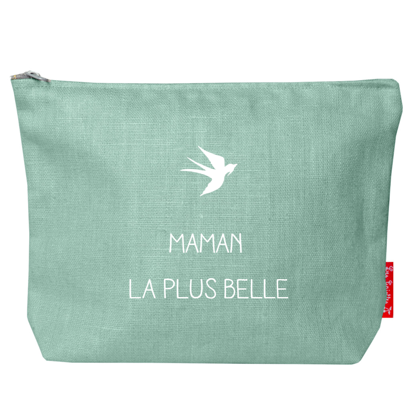 Trousse de toilette en lin Cadeau Fête des Mères et Grand-mères personnalisé Vert amande