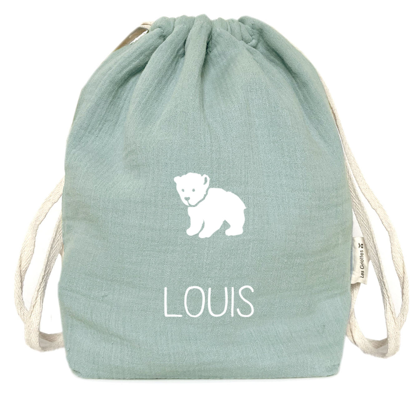 Sac à dos Cadeau bébé personnalisé Vert amande Gaze de coton