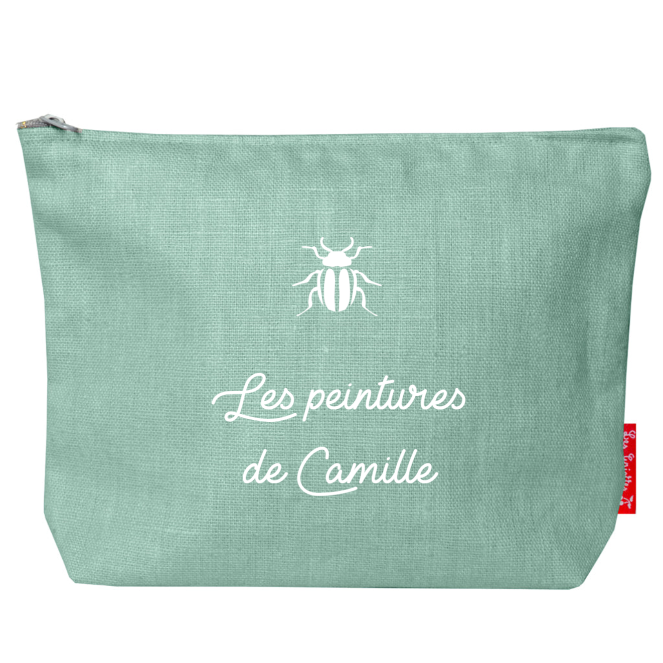 Pochette Ecole personnalisée Vert amande lin