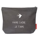 Trousse de toilette en lin Cadeau Fête des Mères et Grand-mères personnalisé Gris ardoise