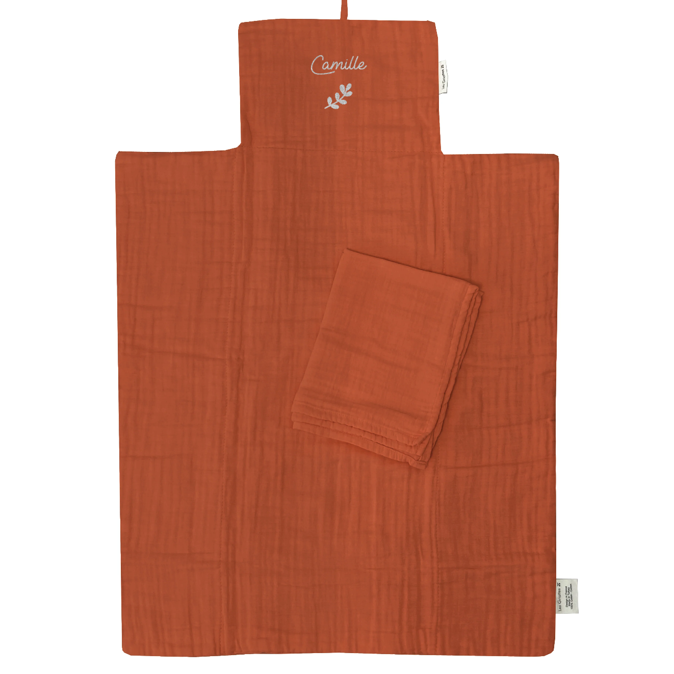 Matelas à langer nomade Bébé personnalisé Terracotta Gaze de coton