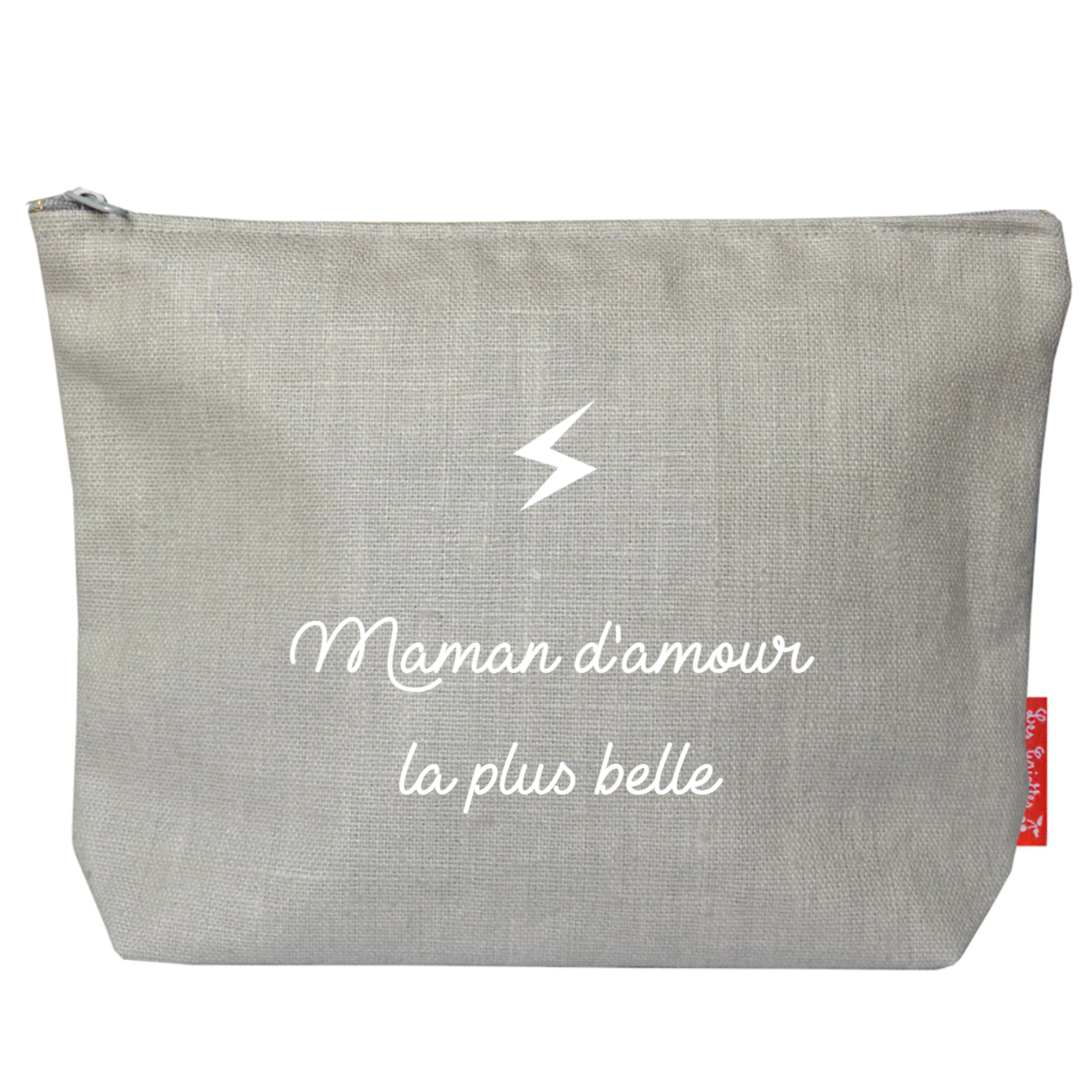 Trousse de toilette en lin Cadeau Fête des Mères et Grand-mères personnalisé Gris clair