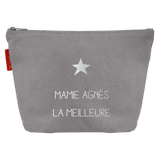 Trousse de toilette Cadeau Fête des Mères et Grand-mères personnalisé Gris ciment Coton