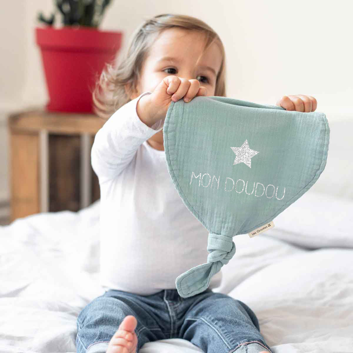 Doudou Bébé Rose poudré personnalisé Gaze de coton