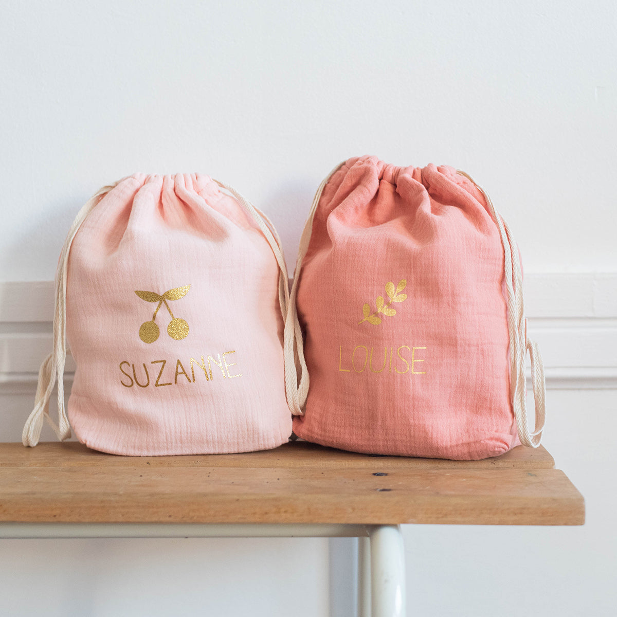 Sac à dos Cadeau bébé personnalisé Vert amande Gaze de coton