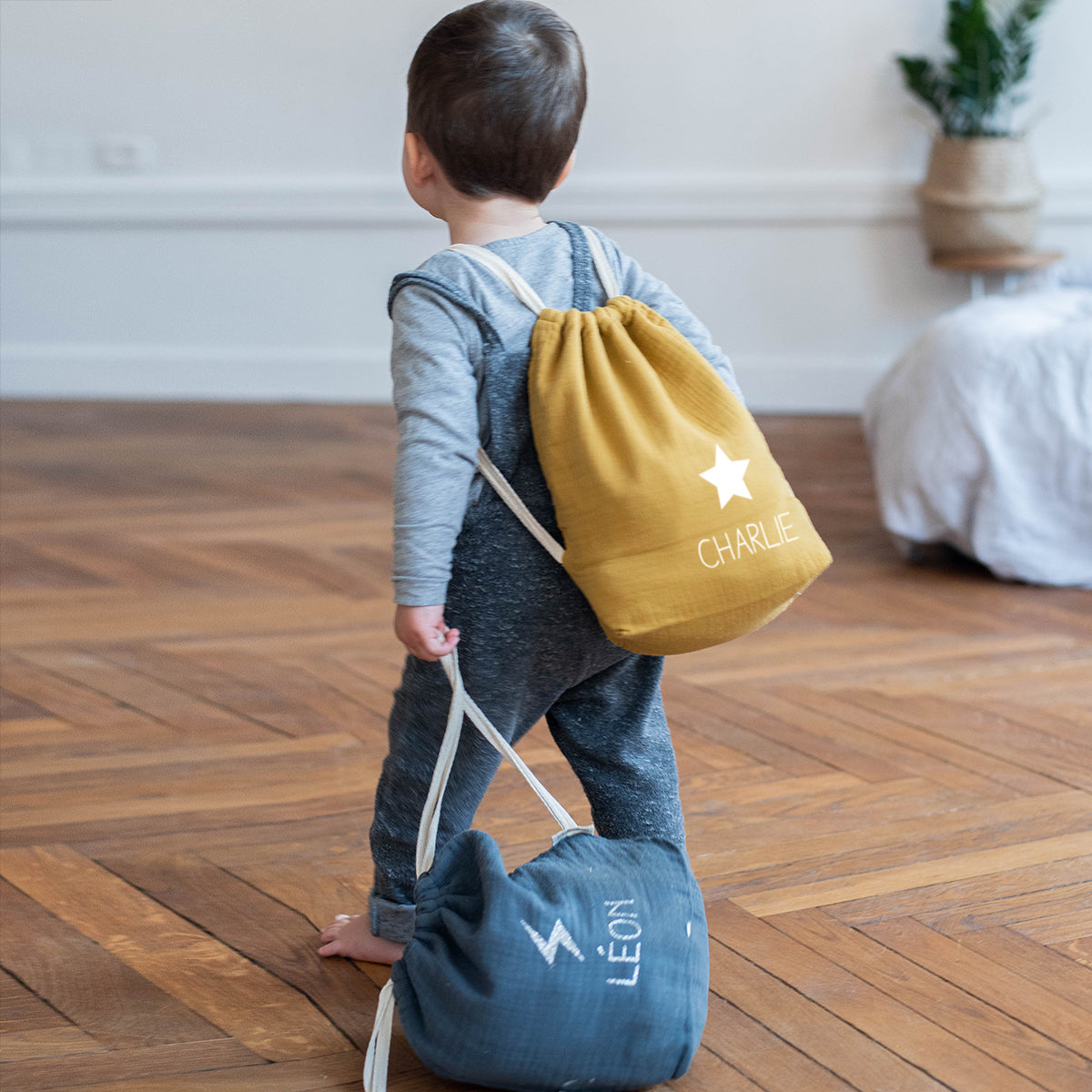 Sac à dos Cadeau bébé personnalisé Vert amande Gaze de coton