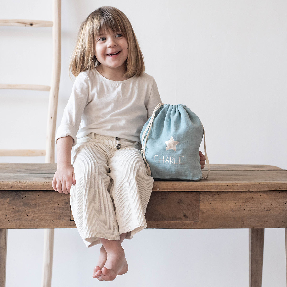 Sac à dos Cadeau bébé personnalisé Vert amande Gaze de coton