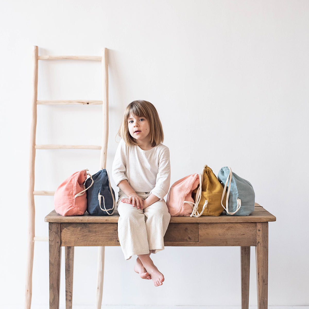 Sac à dos Cadeau bébé personnalisé Jaune moutarde Gaze de coton