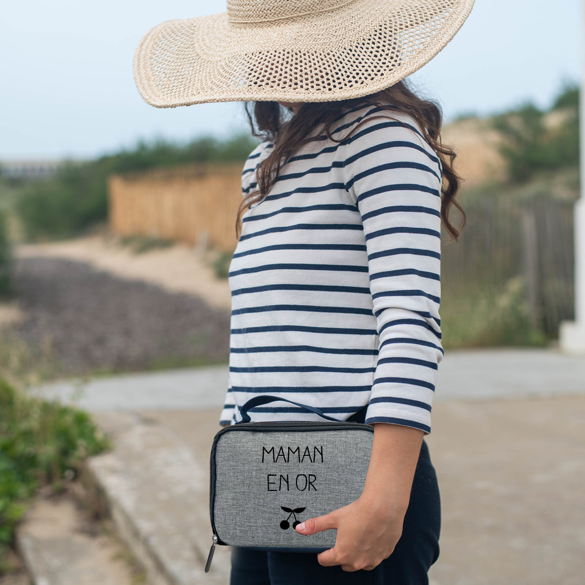 Sac isotherme Petit modèle Cadeau Fête des Mères/Grand-mères personnalisé gris chiné