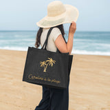 Cabas de plage personnalisé Toile de jute noire