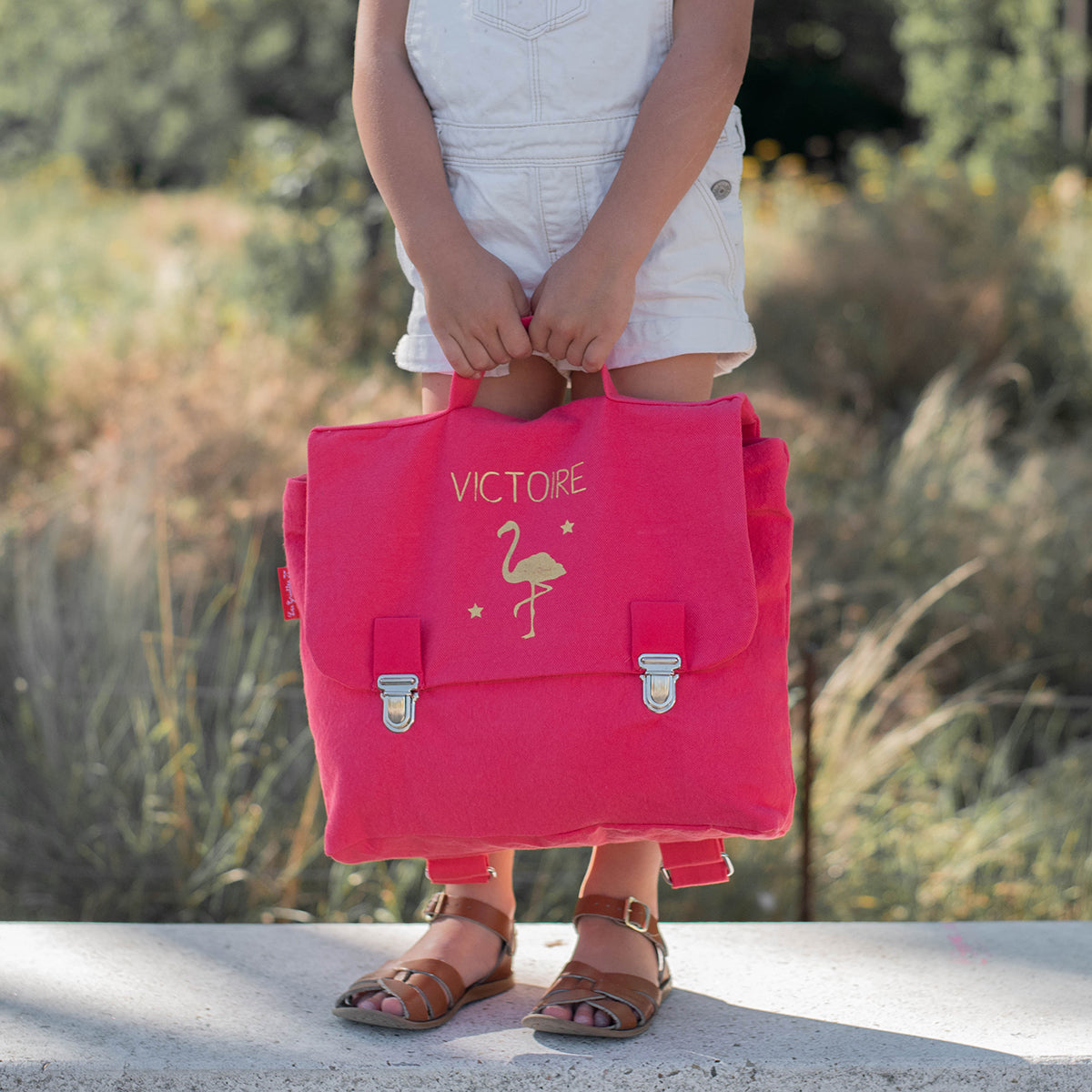 Cartable maternelle personnalisé Rose grenadine Coton