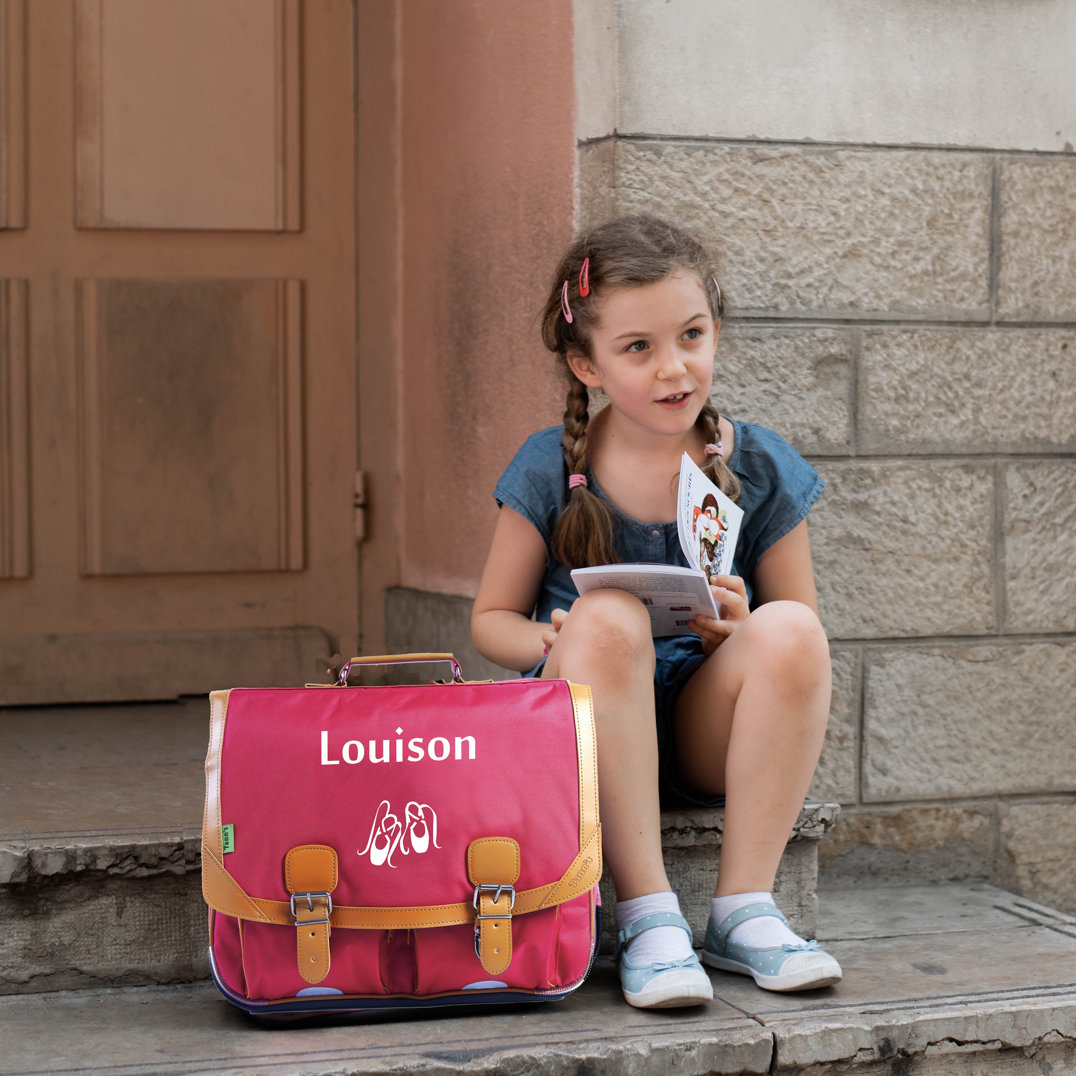 Cartable Tann's personnalisé CE2 CM1 CM2 Rose vif