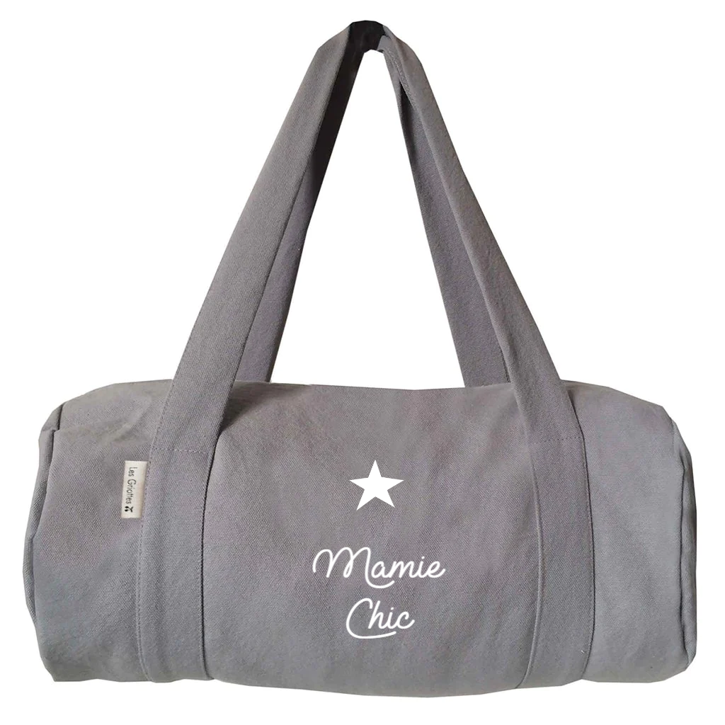 Sac polochon Cadeau Fête des Mères / Grand-mères personnalisé Gris ciment Coton