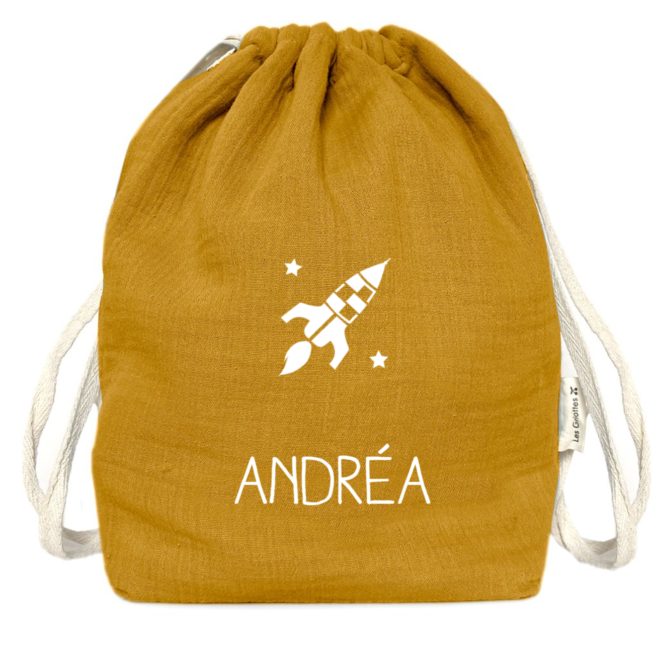 Sac à dos Cadeau bébé personnalisé Jaune moutarde Gaze de coton