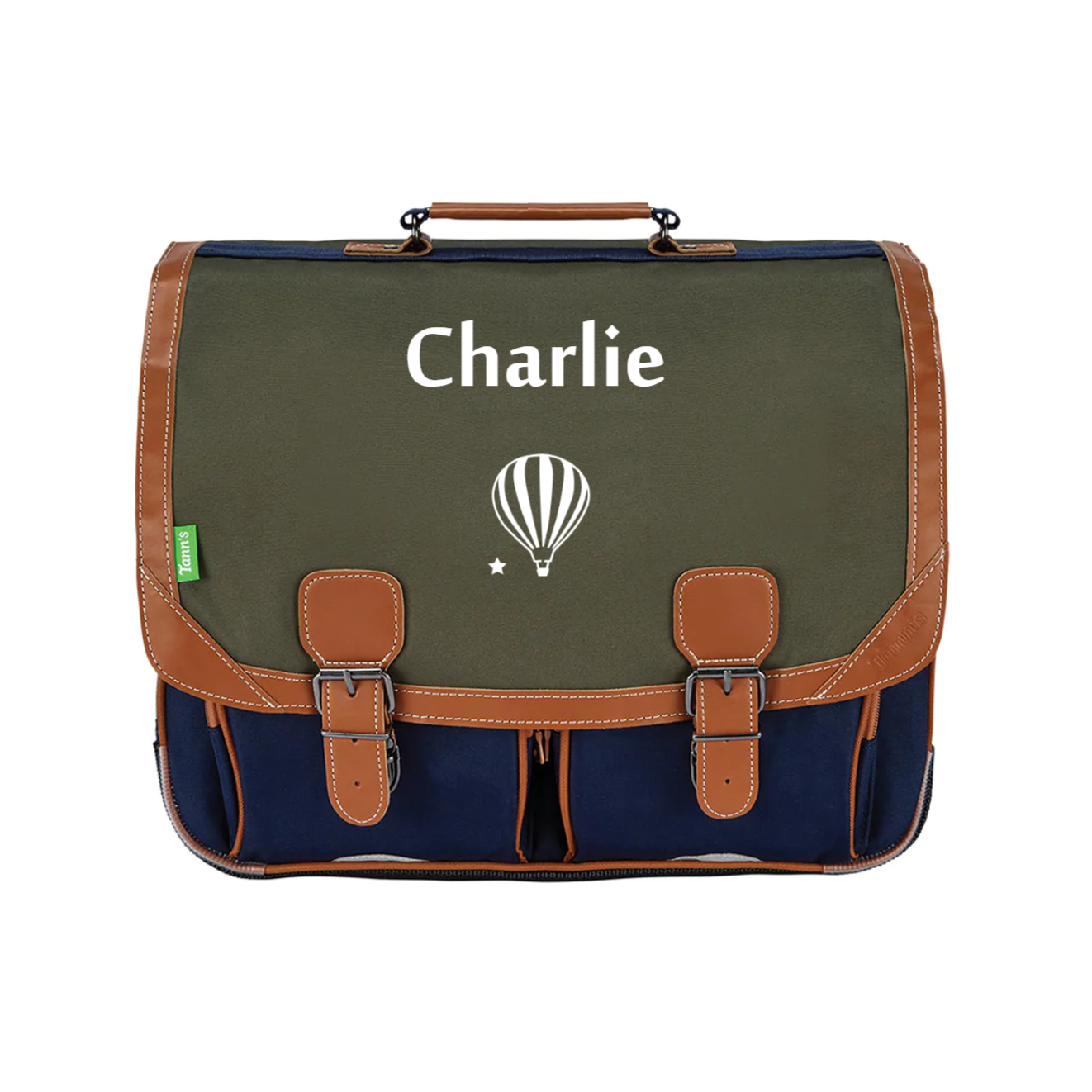 Cartable Tann's personnalisé CE2 CM1 CM2 Kaki bleu marine