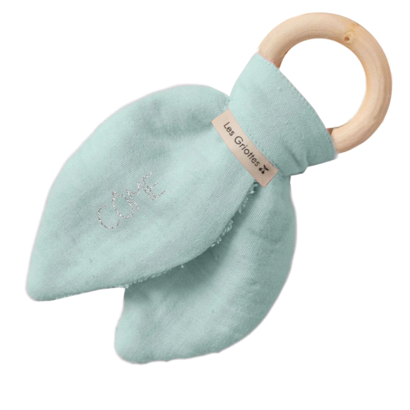 Anneau dentition Bébé Vert amande personnalisé Gaze de coton
