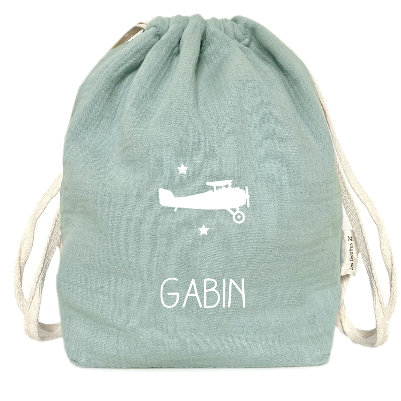 Sac à dos Cadeau bébé personnalisé Vert amande Gaze de coton