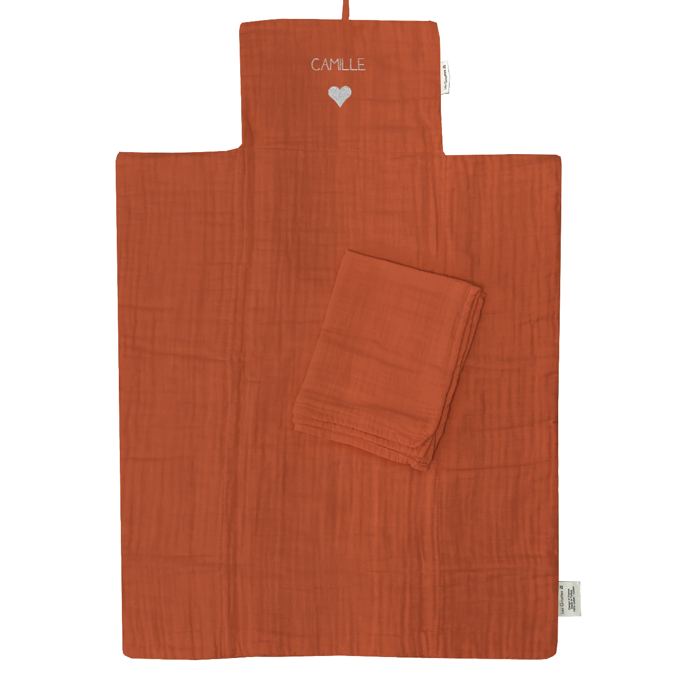 Matelas à langer nomade Bébé personnalisé Terracotta Gaze de coton