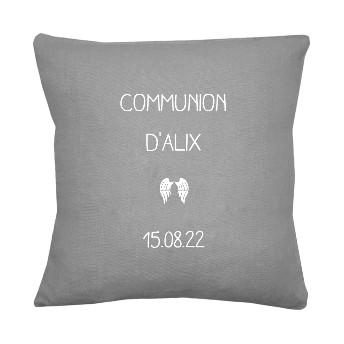 Coussin Cadeau Baptême / Communion personnalisé Gris ciment Lin