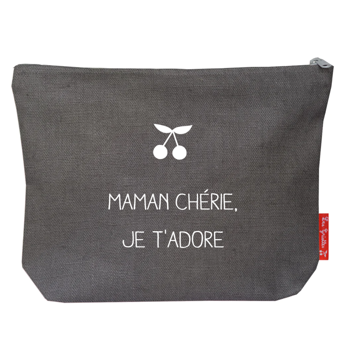 Trousse de toilette en lin Cadeau Fête des Mères et Grand-mères personnalisé Gris ardoise