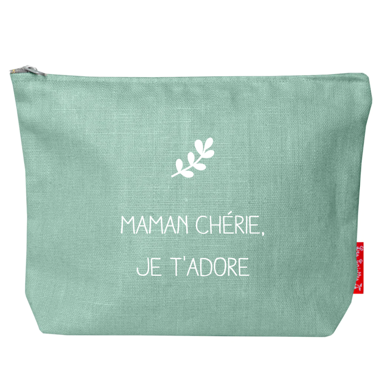 Trousse de toilette en lin Cadeau Fête des Mères et Grand-mères personnalisé Vert amande