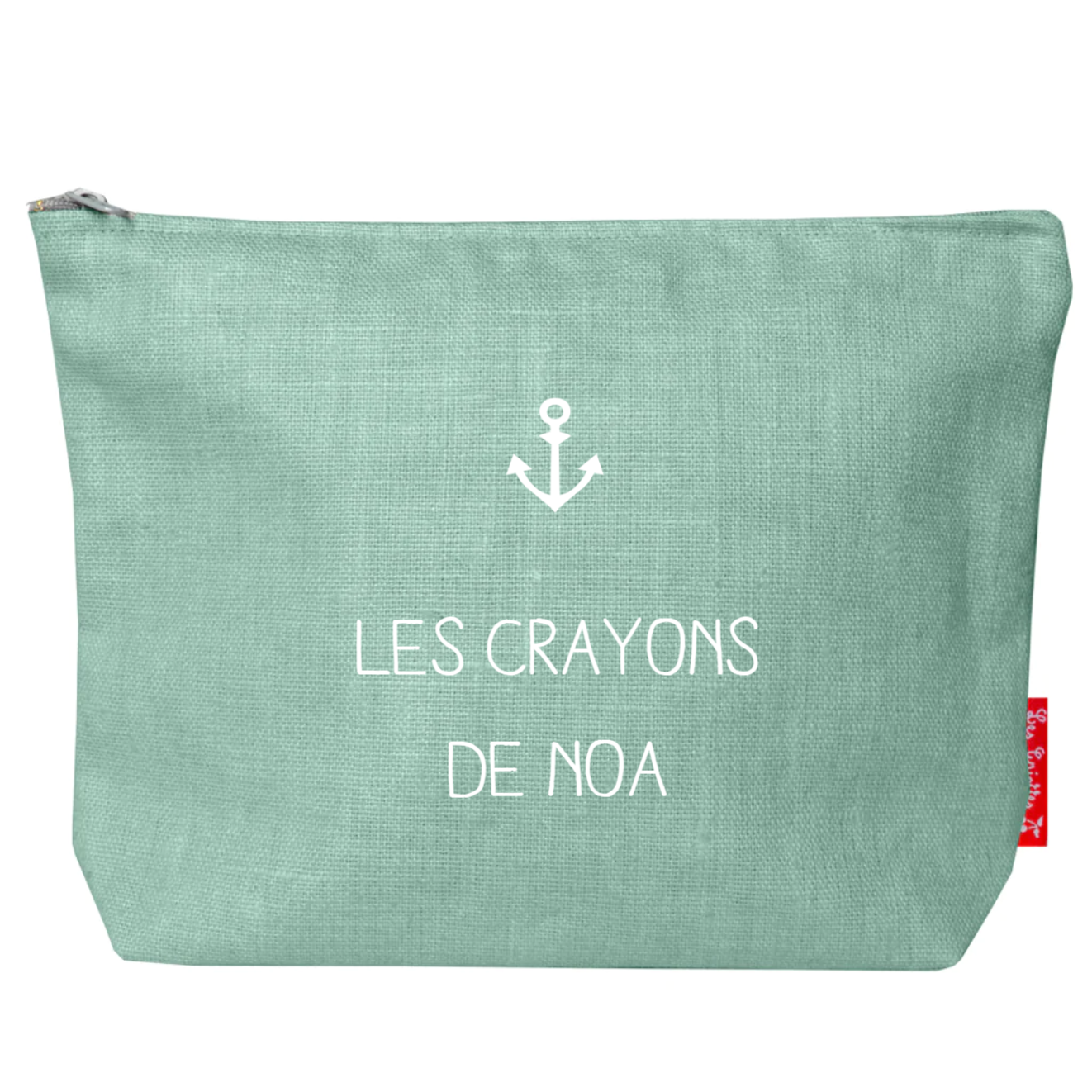 Pochette Ecole personnalisée Vert amande lin