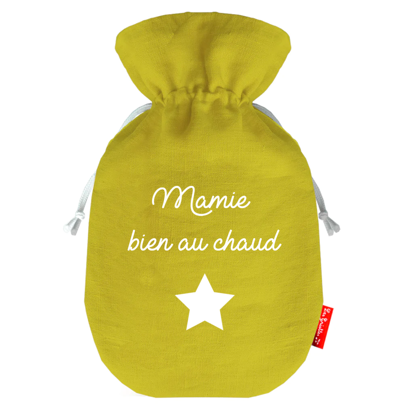 Bouillotte fête des mères en lin de couleur jaune personnalisée