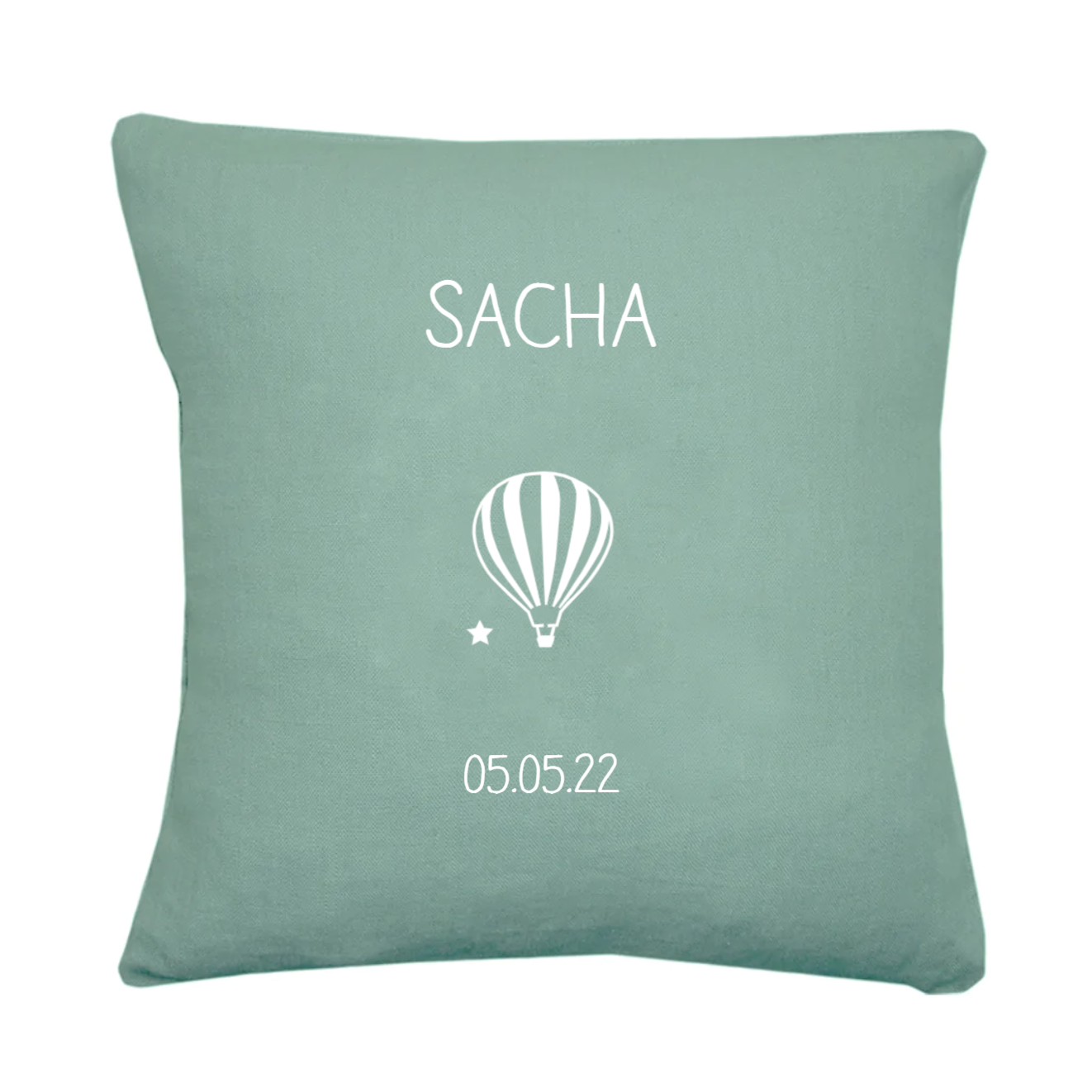 Coussin Cadeau Bébé personnalisé Vert amande Lin