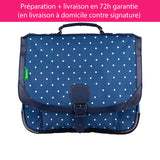 Cartable Tann's personnalisé CP CE1 CE2 Marine pois blanc