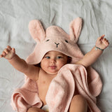 Cape de bain Lapin personnalisée rose poudré, Cadeau bébé