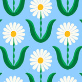 Éventail tissu et bois illustré Fleurs Marguerites – Cadeau ou accessoire mariage original