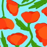 Éventail tissu et bois illustré Fleurs Coquelicots – Cadeau ou accessoire mariage original