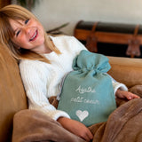 Bouillotte enfant en lin de couleur gris clair personnalisée