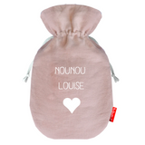 Bouillotte pour maîtresse en lin de couleur rose parme personnalisée