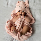 Cape de bain Lapin personnalisée rose poudré, Cadeau bébé