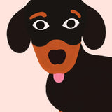 Éventail tissu et bois illustré Chien Teckel – Cadeau Fête des Pères original