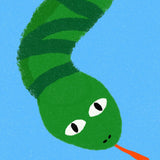 Éventail tissu et bois illustré snake Cadeau adulte original et décalé