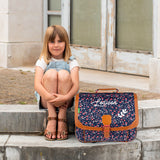 Cartable Tann's personnalisé CP CE1 CE2 Fleuri marine et rose