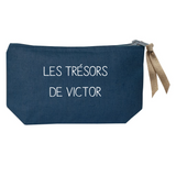 Petite pochette Cadeau Bébé personnalisé Bleu marine Lin