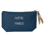 Petite pochette Cadeau Maîtresse personnalisé Bleu marine Lin