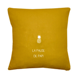 Coussin Cadeau Fête des Pères / Grands-pères personnalisé Jaune moutarde Lin