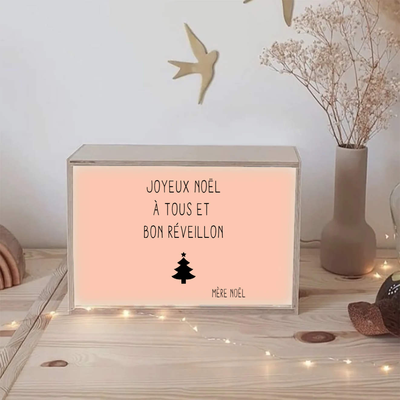 Box lumineuse Cadeau Noël personnalisé Rose corail
