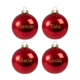 Lot de 4 boules de Noël rouges en verre brillantes personnalisées