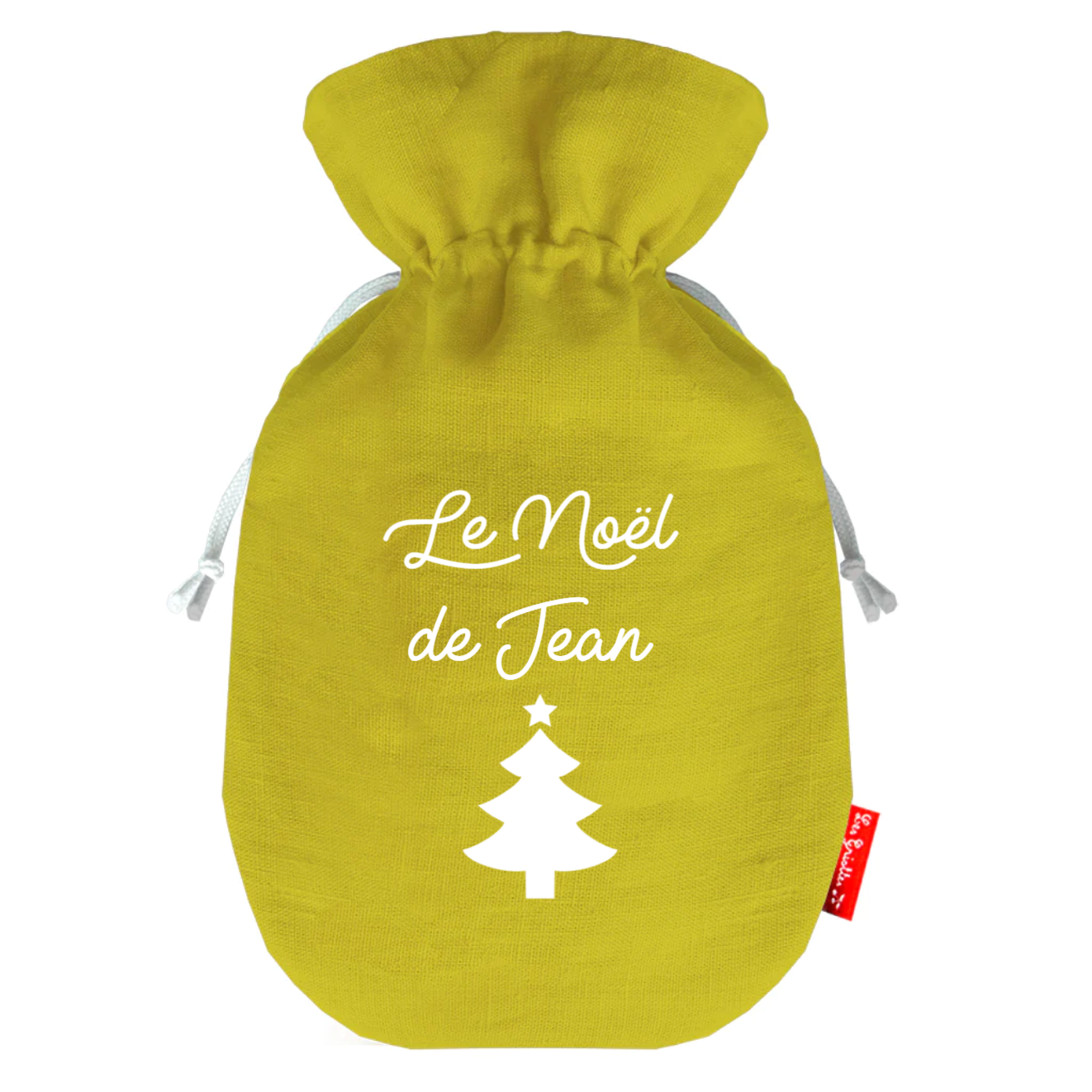 Bouillotte Noël en lin de couleur jaune personnalisée